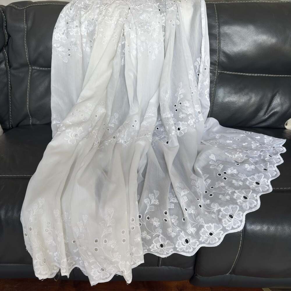 Off White  Eyelet Embroidered Scalloped  Curtain Panel 95” single panel